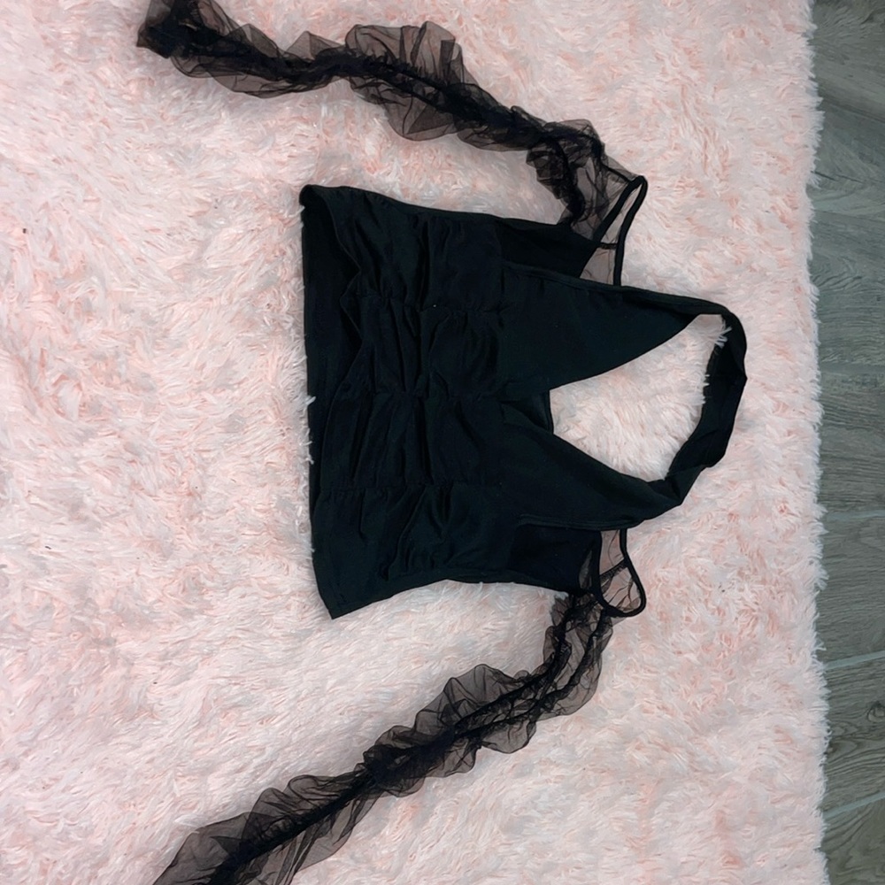 Mesh long sleeve halter top